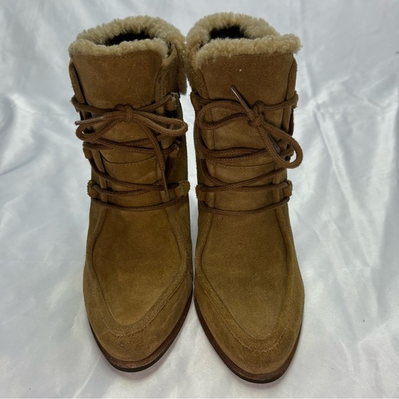UGG Analise Lace Up Booties Women’s 10 Chestnut Brown Heeled Sheepskin Lined - Picture 4 of 14